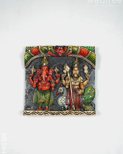 Wooden Carved Ganesha - Murugan Wall Hanging Frame - 12 inch - WL5645 - Wooden Artifacts