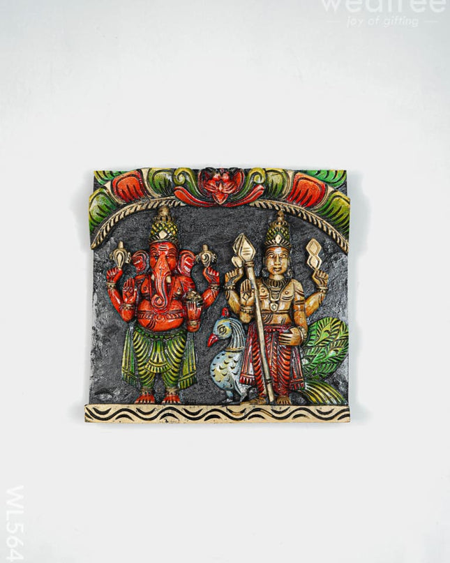 Wooden Carved Ganesha - Murugan Wall Hanging Frame - 12 inch - WL5645 - Wooden Artifacts