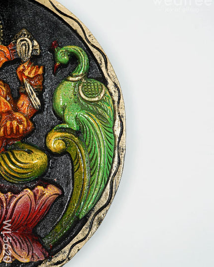 Wooden Carved Ganesha Round Frame - Orange - 12 inch - WL5620-2 - Wooden Artifacts