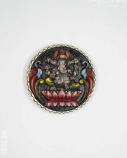 Wooden Carved Ganesha Round Frame - Purple - 12 inch - WL5620-1 - Wooden Artifacts