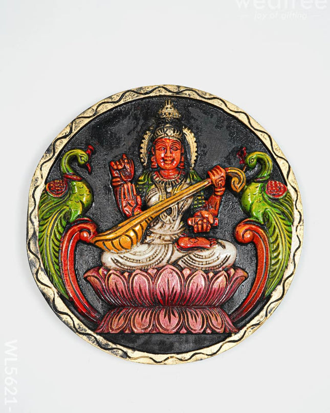 Wooden Carved Ganesha Round Frame - White - 12 inch - WL5621-2 - Wooden Artifacts