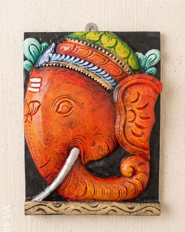Wooden Carved Ganesha Wall Hanging - 12 inch - WL4849 - Wooden Artifacts
