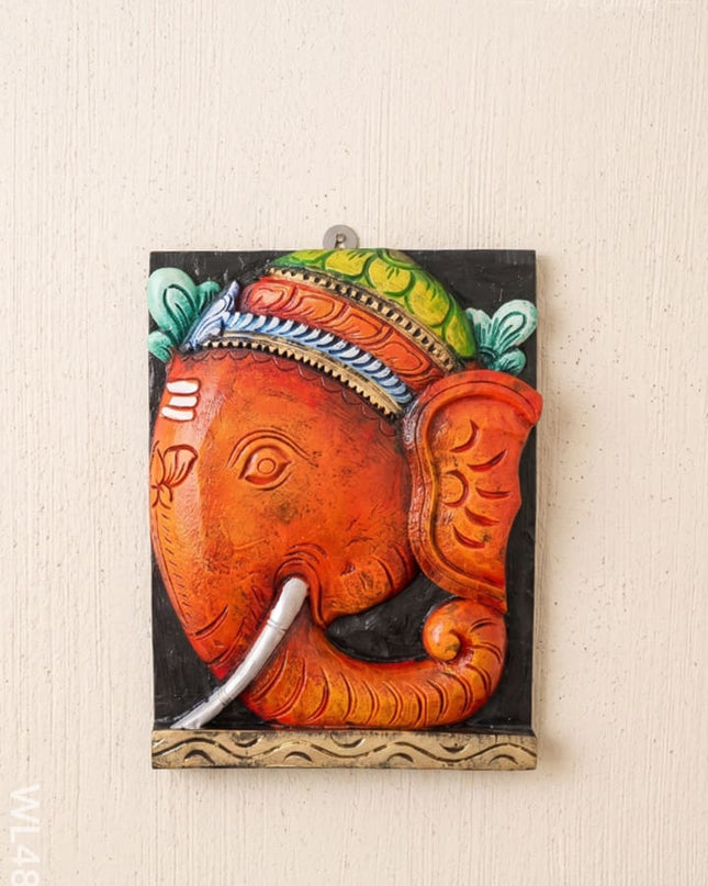 Wooden Carved Ganesha Wall Hanging - 12 inch - WL4849 - Wooden Artifacts