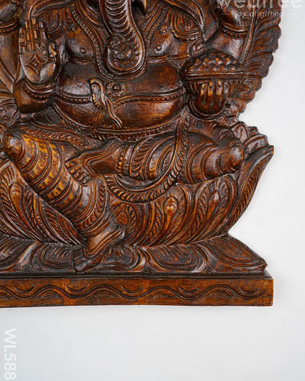 Wooden Carved Ganesha Wall Hanging Frame - Brown - 18 inch - WL5889 - Wooden Artifacts