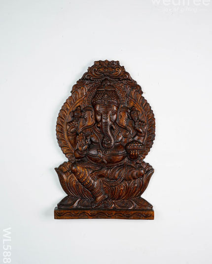 Wooden Carved Ganesha Wall Hanging Frame - Brown - 18 inch - WL5889 - Wooden Artifacts