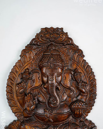 Wooden Carved Ganesha Wall Hanging Frame - Brown - 18 inch - WL5889 - Wooden Artifacts