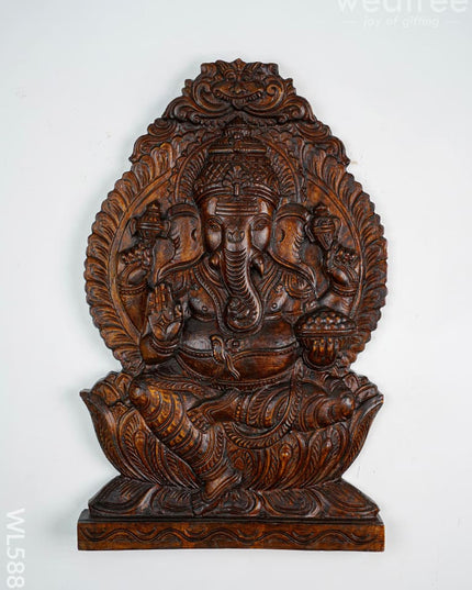 Wooden Carved Ganesha Wall Hanging Frame - Brown - 18 inch - WL5889 - Wooden Artifacts