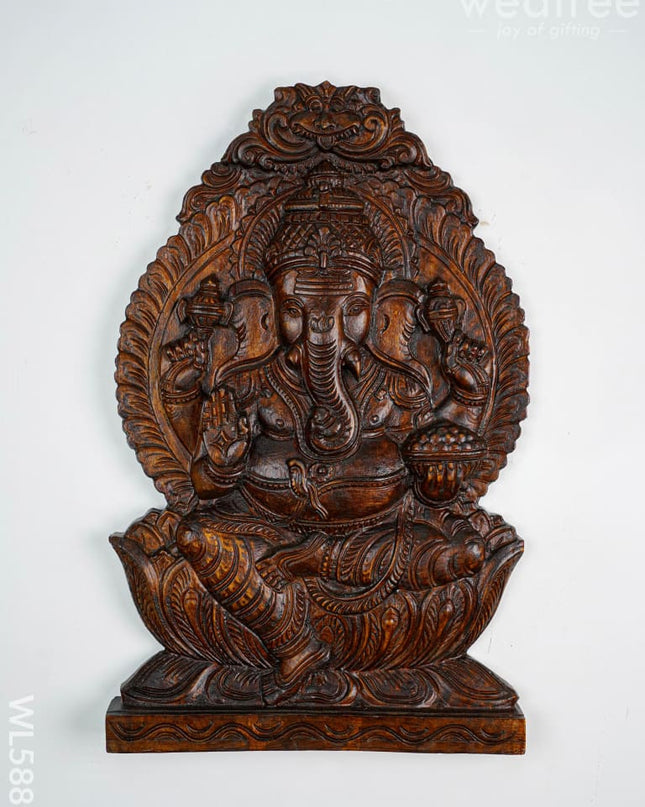 Wooden Carved Ganesha Wall Hanging Frame - Brown - 18 inch - WL5889 - Wooden Artifacts