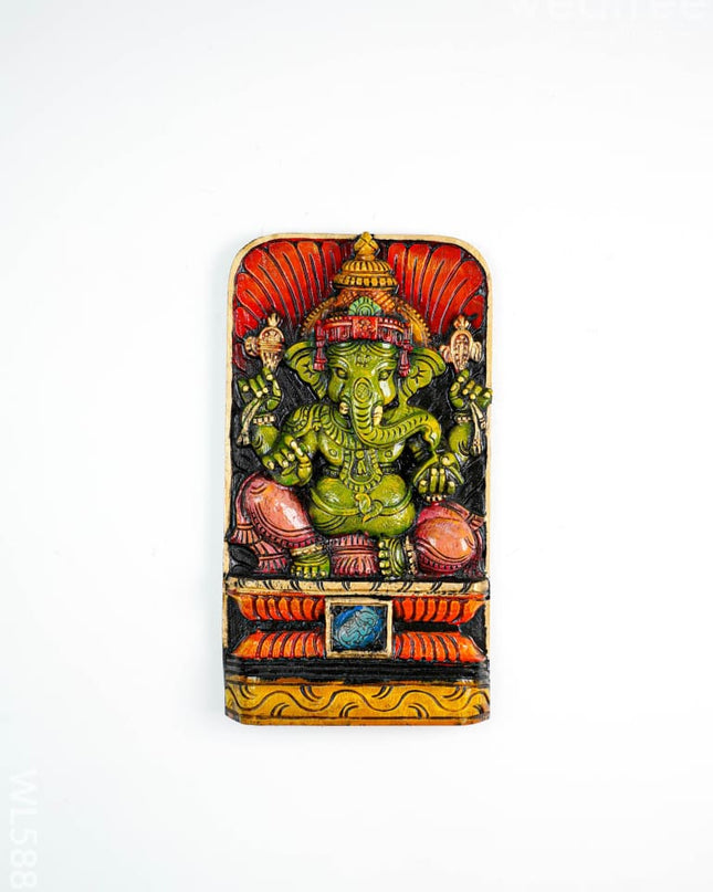 Wooden Carved Ganesha Wall Hanging - WL5881 - Wooden Artifacts