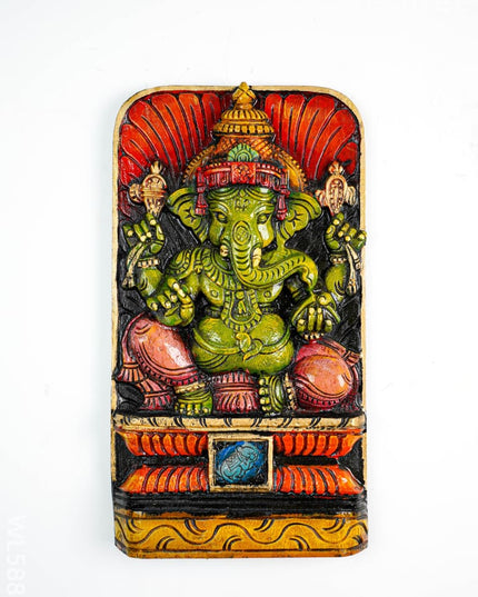 Wooden Carved Ganesha Wall Hanging - WL5881 - Wooden Artifacts