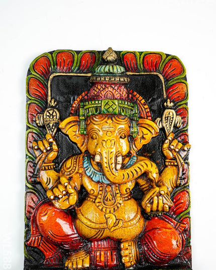 Wooden Carved Ganesha Wall Hanging - WL5882 - Wooden Artifacts