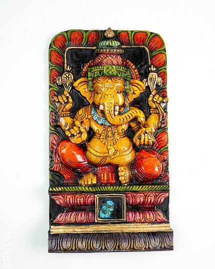 Wooden Carved Ganesha Wall Hanging - WL5882 - Wooden Artifacts