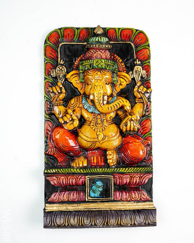 Wooden Carved Ganesha Wall Hanging - WL5882 - Wooden Artifacts