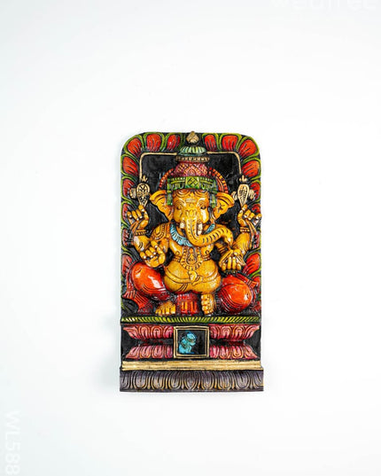 Wooden Carved Ganesha Wall Hanging - WL5882 - Wooden Artifacts