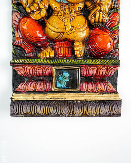 Wooden Carved Ganesha Wall Hanging - WL5882 - Wooden Artifacts