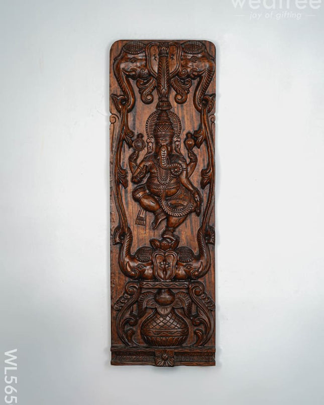 Wooden Carved Ganesha With Elephant Wall Hanging - 36 inch - WL5650 - Wooden Artifacts