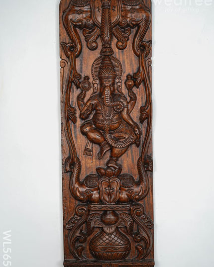 Wooden Carved Ganesha With Elephant Wall Hanging - 36 inch - WL5650 - Wooden Artifacts