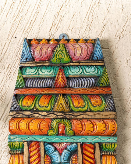 Wooden Carved - Kovil Gopuram Wall Hanging - 15 inch - WL5267 - Wooden Artifacts