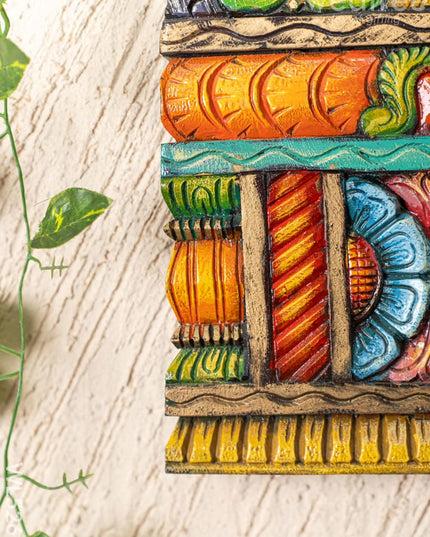 Wooden Carved - Kovil Gopuram Wall Hanging - 15 inch - WL5267 - Wooden Artifacts