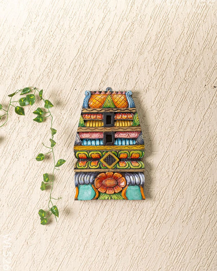 Wooden Carved - Kovil Gopuram Wall Hanging - 15 inch - WL5268 - Wooden Artifacts