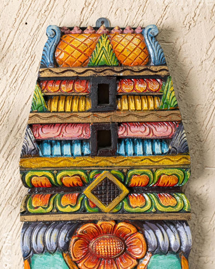 Wooden Carved - Kovil Gopuram Wall Hanging - 15 inch - WL5268 - Wooden Artifacts