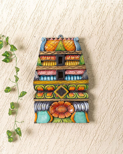 Wooden Carved - Kovil Gopuram Wall Hanging - 15 inch - WL5268 - Wooden Artifacts