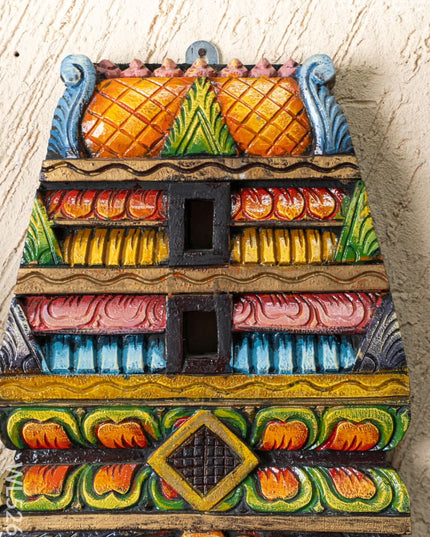 Wooden Carved - Kovil Gopuram Wall Hanging - 15 inch - WL5268 - Wooden Artifacts