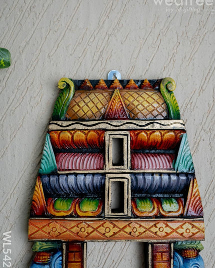 Wooden Carved - Kovil Gopuram with Elephant Wall Hanging - 15 inch - WL5425 - Wooden Artifacts