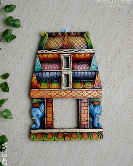 Wooden Carved - Kovil Gopuram with Elephant Wall Hanging - 15 inch - WL5425 - Wooden Artifacts