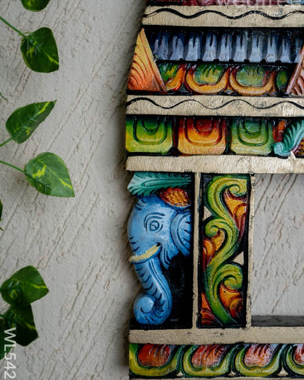 Wooden Carved - Kovil Gopuram with Elephant Wall Hanging - 18 inch - WL5426 - Wooden Artifacts
