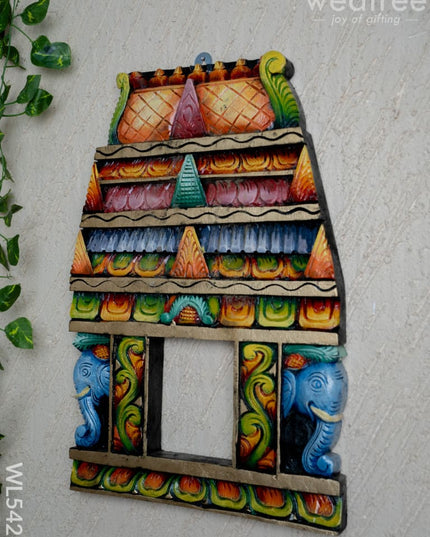 Wooden Carved - Kovil Gopuram with Elephant Wall Hanging - 18 inch - WL5426 - Wooden Artifacts