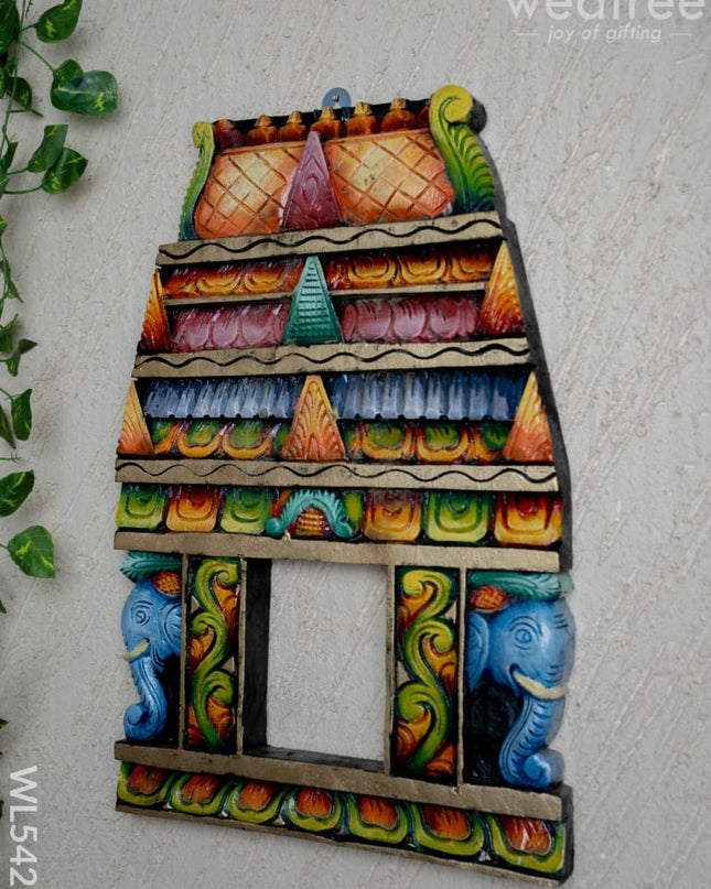 Wooden Carved - Kovil Gopuram with Elephant Wall Hanging - 18 inch - WL5426 - Wooden Artifacts