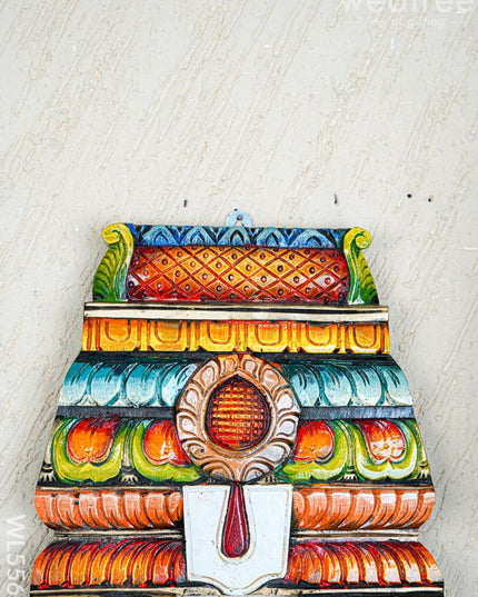 Wooden Carved - Kovil Gopuram with Namam - Shankh Chakra Wall Hanging - 18 inch - WL5561 - Wooden Artifacts