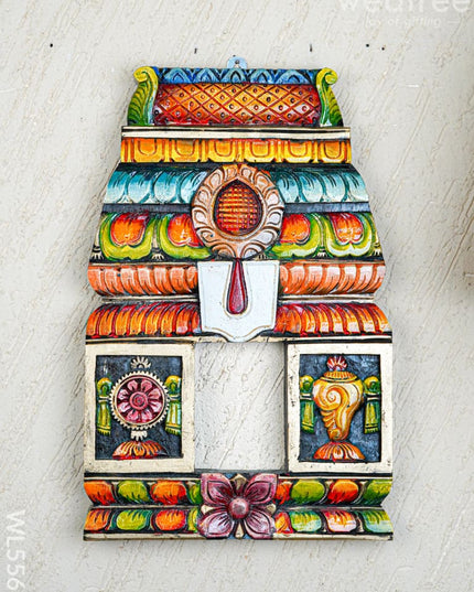 Wooden Carved - Kovil Gopuram with Namam - Shankh Chakra Wall Hanging - 18 inch - WL5561 - Wooden Artifacts