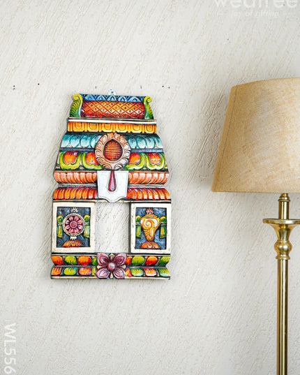 Wooden Carved - Kovil Gopuram with Namam - Shankh Chakra Wall Hanging - 18 inch - WL5561 - Wooden Artifacts