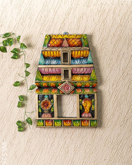 Wooden Carved - Kovil Gopuram with Shankh Chakra Wall Hanging - 18 inch - WL5266 - Wooden Artifacts