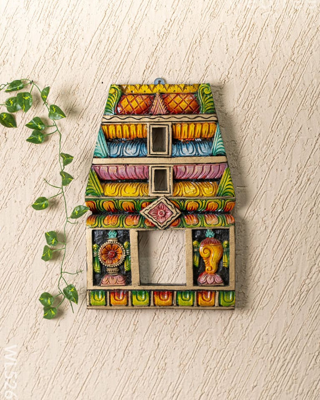 Wooden Carved - Kovil Gopuram with Shankh Chakra Wall Hanging - 18 inch - WL5266 - Wooden Artifacts