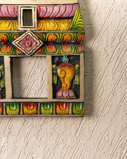 Wooden Carved - Kovil Gopuram with Shankh Chakra Wall Hanging - 18 inch - WL5266 - Wooden Artifacts