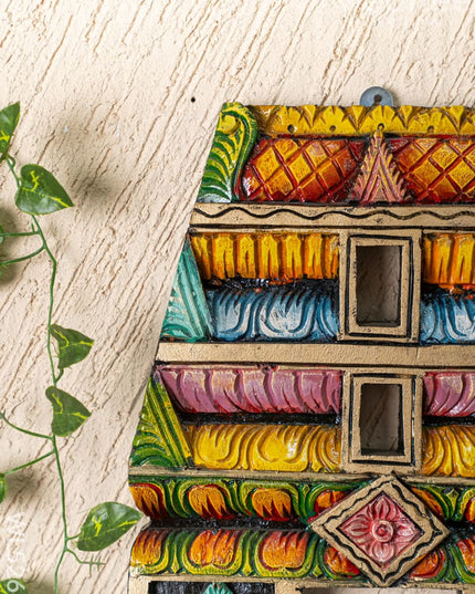 Wooden Carved - Kovil Gopuram with Shankh Chakra Wall Hanging - 18 inch - WL5266 - Wooden Artifacts