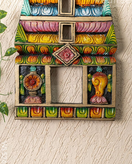 Wooden Carved - Kovil Gopuram with Shankh Chakra Wall Hanging - 18 inch - WL5266 - Wooden Artifacts