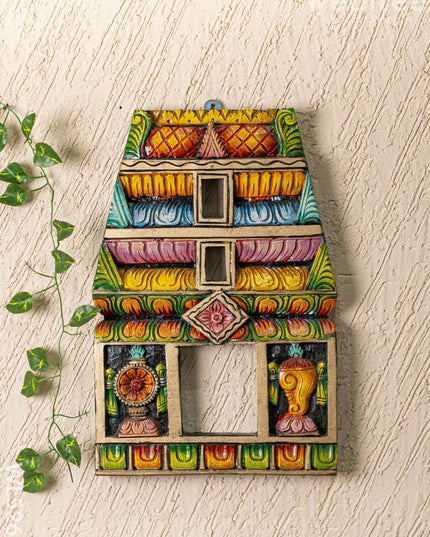 Wooden Carved - Kovil Gopuram with Shankh Chakra Wall Hanging - 18 inch - WL5266 - Wooden Artifacts