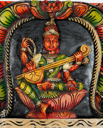 Wooden Carved Lakshmi Wall Hanging Frame - 12 inch - WL5646 - Wooden Artifacts