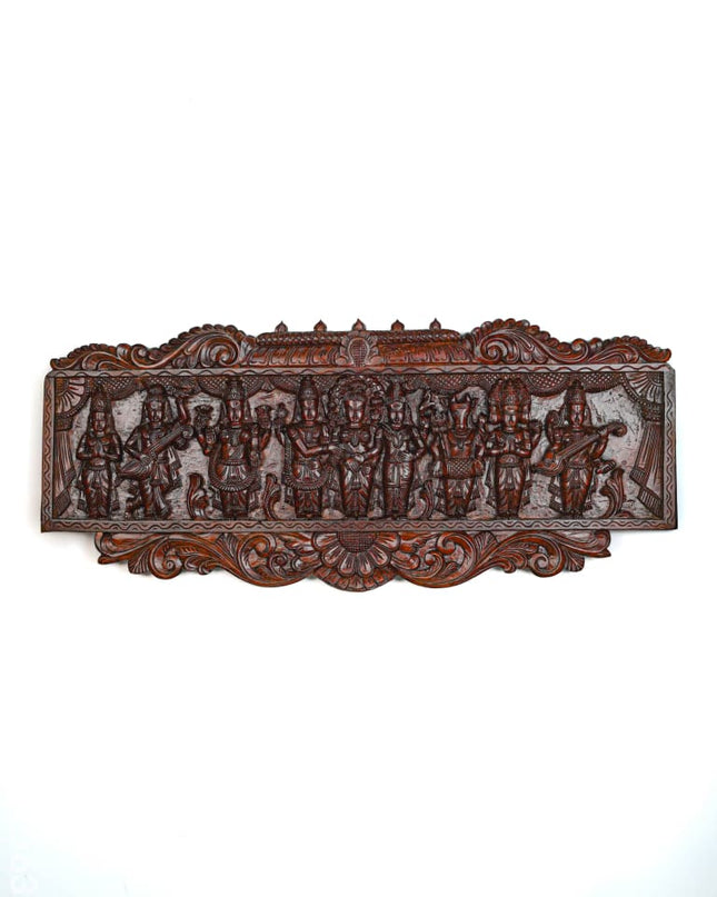 Wooden Carved Meenakshi Kalyanam Wall Hanging Panel - 43 inch - WL5635 - Wooden Artifacts