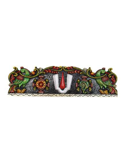 Wooden Carved Namam Panel with Flower Wall Hanging Panel - 36 inch - WL5626 - Wooden Artifacts