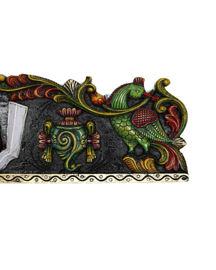 Wooden Carved Namam Panel with Flower Wall Hanging Panel - 36 inch - WL5626 - Wooden Artifacts