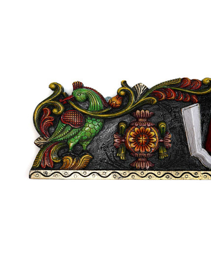 Wooden Carved Namam Panel with Flower Wall Hanging Panel - 36 inch - WL5626 - Wooden Artifacts