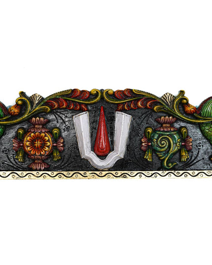 Wooden Carved Namam Panel with Flower Wall Hanging Panel - 36 inch - WL5626 - Wooden Artifacts