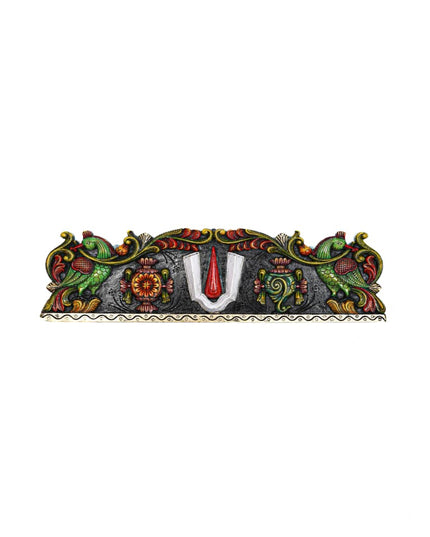 Wooden Carved Namam Panel with Flower Wall Hanging Panel - 36 inch - WL5626 - Wooden Artifacts