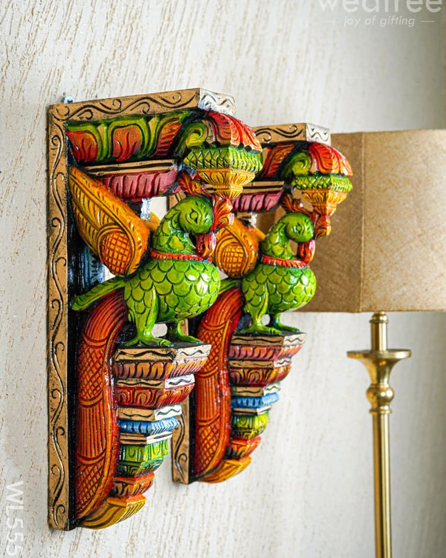Wooden Carved Parrot Bracket - 18 inch - Set of 2 - WL5559 - Wooden Artifacts