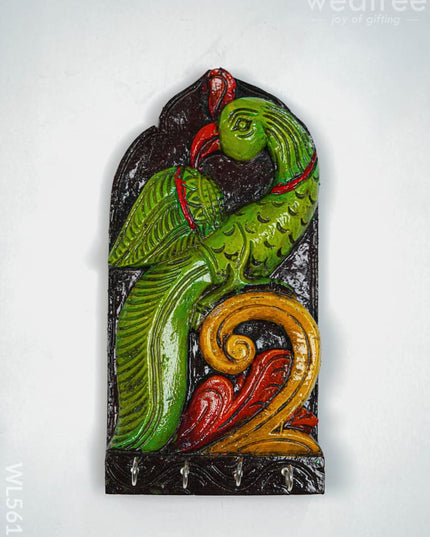 Wooden Carved Parrot Key Hanger - 12 inch - WL5619 - Wooden Artifacts